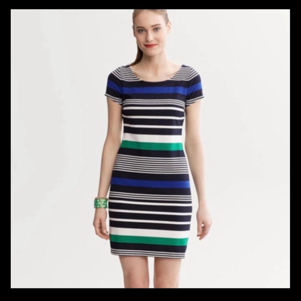 Banana Republic Multi Stripe Ponte Knit Knee Length Sheath Dress 4